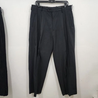 Pantalón de vestir plisado vintage DKNY para hombre negro seda algodón puño pierna recta W36 L32 Foto 1 de 4