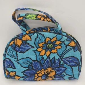 Vintage Bantam Reise Handtasche blau orange Blumen Kosmetik Kulturkoffer  - Bild 1 von 21