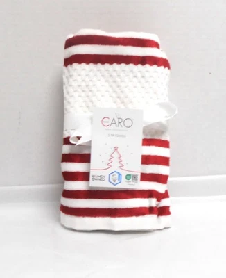 Caro 2 White Fingertip Towels with Red Velour Stripes - Image 1 of 2
