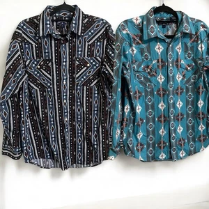 Vintage Panhandle Azteken Western Perlen Druckknopf Cowboy Knopfleiste Hemd Konvolut Medium  - Bild 1 von 6