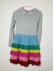Mini Boden Long Sleeve Dress Girls 11/12 Gray Colorful Ruffle Hem Casual Spring - Picture 1 of 4