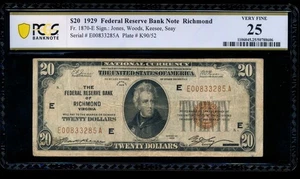 AC 1929 $20 FRBN Richmond PCGS 25 Fr 1870-E - Picture 1 of 2