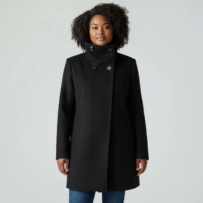Trina Turk Black Lambswool Mock Neck Button Front A Line Coat Women's Size 14 - Image 1 of 4