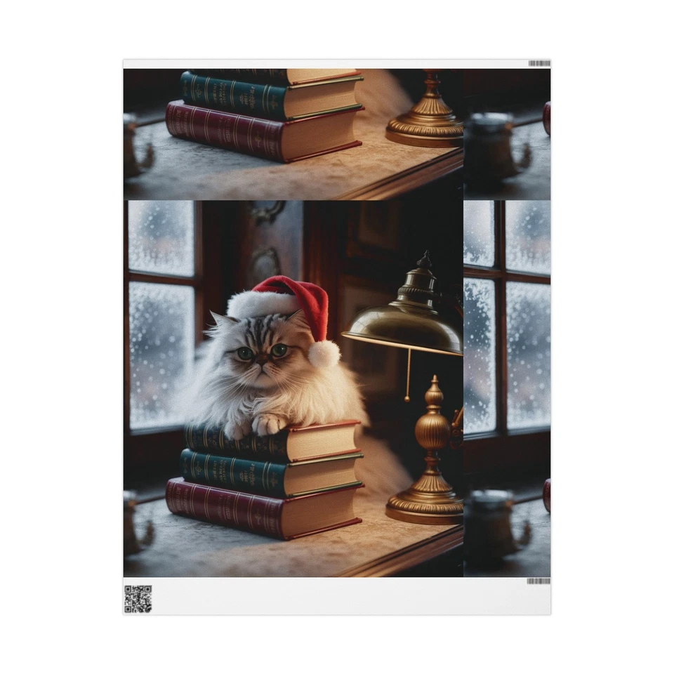 Unique Cozy Cat with Santa Hat Wrapping Papers | Christmas Gift Wrap - Image 1 of 1