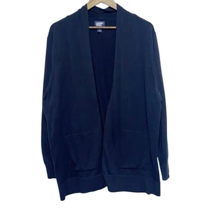Lands End Cardigan Womens 2X Black Open Front Cotton Knit Long Sleeve Pockets - Picture 1 of 9