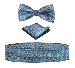 Men's Paisley Pocket Square Bow Tie Cummerbund Set Formal Attire - Picture 1 of 5