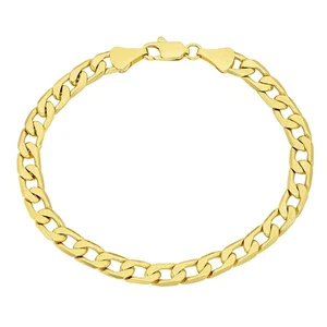 6mm 14k Yellow Gold Plated Flat Curb Chain Bracelet, 7 inches - Picture 1 of 7