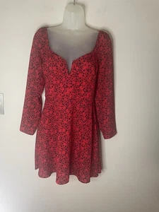 Blue Life Dress Long Sleeve Red Black Floral Pattern Size S - Picture 1 of 11