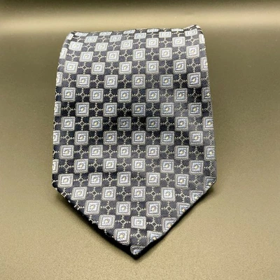 Corbata Emanuel Ungaro Para Hombre Azul Marino Geométrica 100% Seda Diseñador Lujo Foto 1 de 3