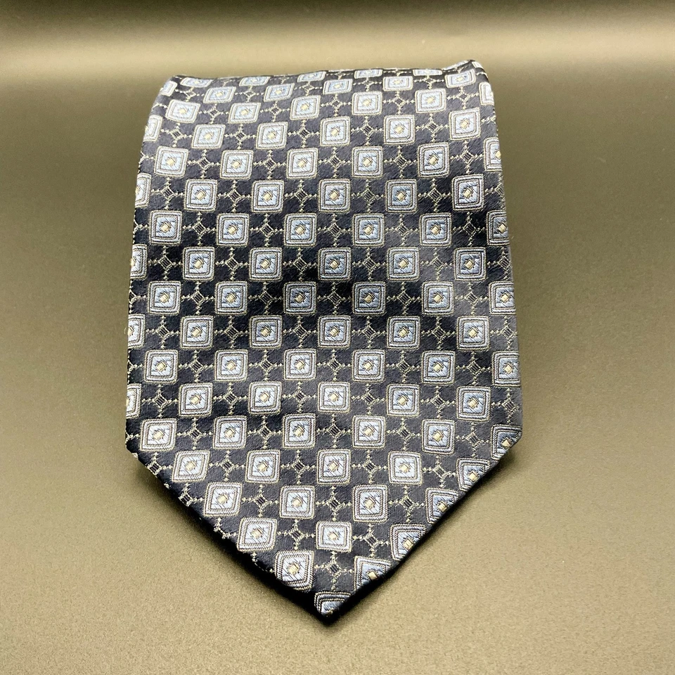 Corbata Emanuel Ungaro Para Hombre Azul Marino Geométrica 100% Seda Diseñador Lujo Foto 1 de 3