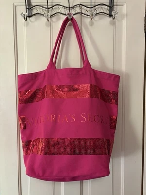 Bolso de Mano VICTORIA'S SECRET Signature Lentejuelas para Pasar la Noche Lona Rosa Caliente Foto 1 de 4