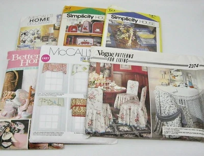 6 Home Decor Sewing Patterns Uncut Placemats Window Valance Chair Covers Office - Image 1 of 4