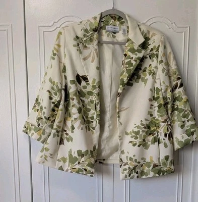 Blazer Alfred Dunner Mujer Crema, Verde Con Mangas 3/4 Frente Abierto Talla 16 P Foto 1 de 4