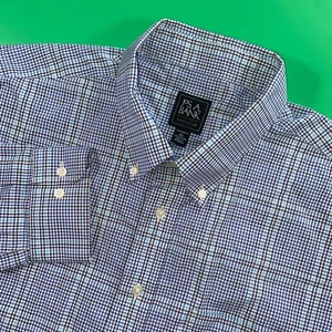 Jos A Bank Traveler Tailored Fit XXL Blue Plaid Button Down Shirt Mens - Picture 1 of 6