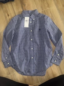 Polo Ralph Lauren Boy's Size 7 Oxford Button down Shirts Blue Checked Pony NWT - Picture 1 of 13