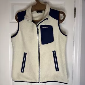 Marmot Wiley PolarTec Sherpa Fleece Vest Cream and Navy Size L - Picture 1 of 7