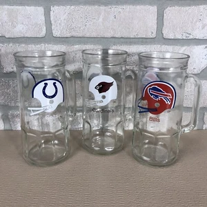 Vintage NFL Teams Glass Beer Stein 7" ~ Pick Your Team ~ Colts Bills Cardinals - Picture 1 of 11