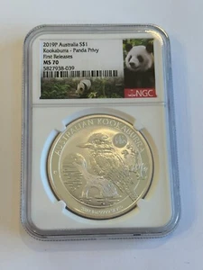 2019 P Australia Australian Kookaburra Silver $1 Dollar Panda Privy NGC MS 70 FR - Picture 1 of 2
