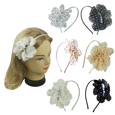 Diadema de flor con lunares y piedras de cristal para mujer niña Foto 1 de 4