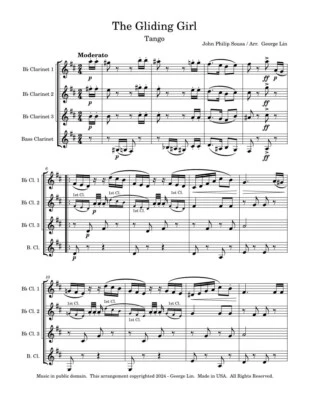The Gliding Girl - Tango by John Philip Sousa.  Sheet music for Clarinet Quartet - Image 1 of 4