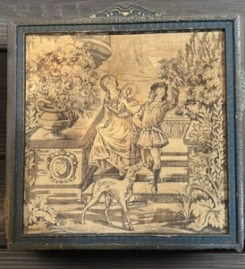 Vintage alter Original Wandteppich Kunst europäischer Holzrahmen 21 "X 13,5" - Bild 1 von 5