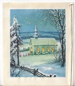 Used Vtg CHRISTMAS CARD-approx 5.25x6.25" Church Surrounded by Snow - Picture 1 of 3
