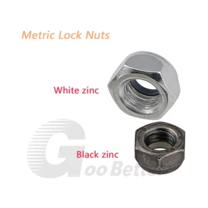 Metric Lock Nuts White Zinc/Black Zinc Plated Nylon Insert Lock Nuts M2-M16 - Picture 1 of 9