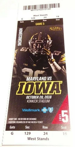 2018 Iowa Hawkeyes Maryland Football Full Ticket Stub Cover