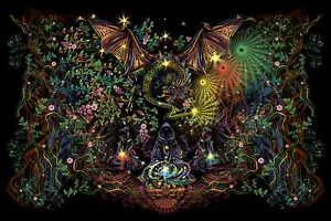 UV Backdrop Black Light Tapestry Psychedelic Art Banner Fluoro Psy Wall Hanging - Picture 1 of 12