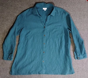J Jill Gauze Tunic Top 2X Blue Button Down Long Sleeve - Picture 1 of 6