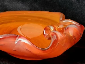 Murano Bullicante Art Glass Bowl Orange Red Swirl 8" Vintage Italy UV Glow - Picture 1 of 12