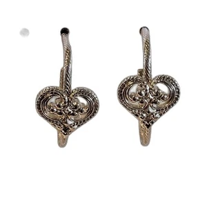 Valentine's Day Avon Pierced Earrings Vintage Filigree Heart Silver 1.5 in drop - Picture 1 of 12