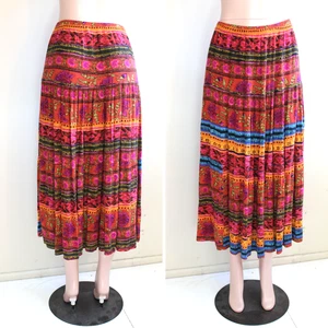 Options L Midi Peasant Skirt Rayon Crepe Elastic Waist Rainbow Stripe Boho VTG - Picture 1 of 6