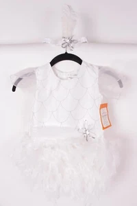 2-teiliges Keramik Scheune Kinder Flapper Halloween Kostüm 3T, weiß & silber Kleid - Bild 1 von 2