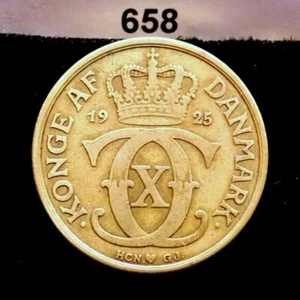 1925 DENMARK 2 KRONER KM# 825.1 ALUMINUM-BRONZE COIN #658 - Picture 1 of 6