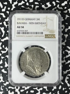 1911-D Germany Bavaria 3 Mark NGC AU58 Lot#G220 Silver! - Picture 1 of 3
