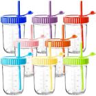 8 Pack Glass Jars With Straws, 8 Ounce Glass Cups With Straws, Glass Mason Ja...