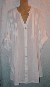 Club Z Collection 3X Women's White Cotton Swimsuit Cover-up Shirt Top CZ - Picture 1 of 3