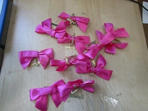 10 JUICY COUTURE HOT PINK BOWS PIN CHARM Satin Gold Logo Bauble  - Picture 1 of 5