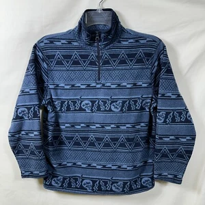 Old Navy Boy's Mock Neck 1/4 Zip Skull Lightning Bolt Black Blue Fleece Medium 8 - Picture 1 of 9