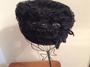 Vintace Black Lacy Ladies Hat by Alfreda New York Paris - Picture 1 of 1
