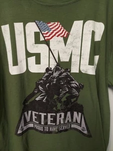 USMC Shirt Mens XL Green Short Sleeve Veteran Proud Served Military Marines - Picture 1 of 4