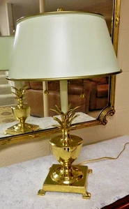 Vintage Messing Ananas Hollywood Regency französische Bouillotte Metallschirm Lampe - Bild 1 von 8