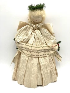 Crepe Paper Angel 18” Vtg Hand Made Christmas Corn Husk Style Primitive Decor - Picture 1 of 14