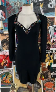 Mini Vestido Vintage Años 90 Negro Joyas Novia Bodycon Mujer Talla 0 Fiesta - Imagen 1 de 10