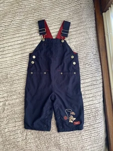 Carters baby boy 12 Mths Bib Overalls Blue Lined In Red Round Em Up Ranch Patch - Picture 1 of 7