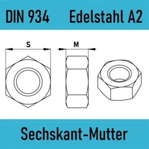 DIN 934 6KT sechskant Mutter Edelstahl A2 blank M1 - M4 - GHW-Modellbau - Picture 1 of 18