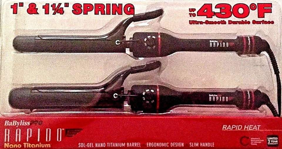 Babyliss Pro RAPIDO Nano Titanium Spring Curling Iron Duo up To- 430f #v10258