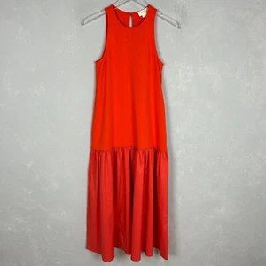Maeve Anthropologie Midikleid Gr. XS orange ärmellos Volant Baumwolle NEU - Bild 1 von 12
