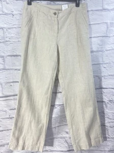 Chico’s Pants Womens 3 US 16 Beige The Ultimate Fit Flatters Slim 100% Linen New - Picture 1 of 12